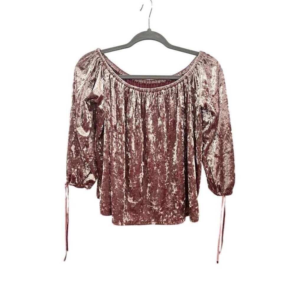 American Eagle Top Milkmaid S Pink Feminine Coquette Cropped Velour Y2K Preppy